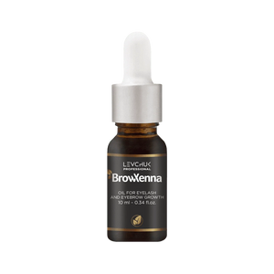 BrowXenna® Oil for eyelash and eyebrow growth, 10 ml bottle displayed