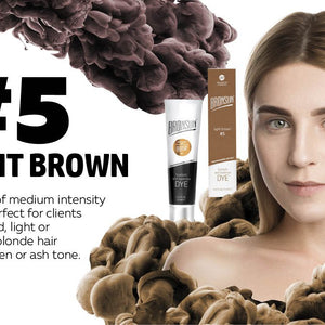 Bronsun Brow and Lash Dye - Light Brown infographic with product and model 