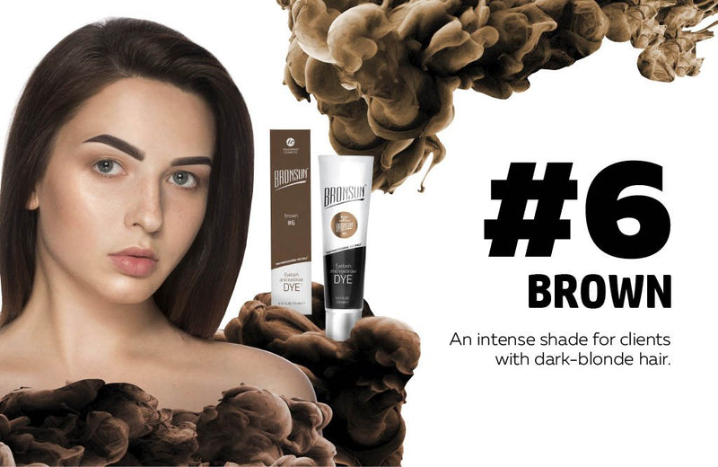 Bronsun Brow and Lash Dye - Brown infographic with product and model 