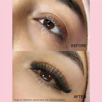 Before and after LashFolio double layer lashes.