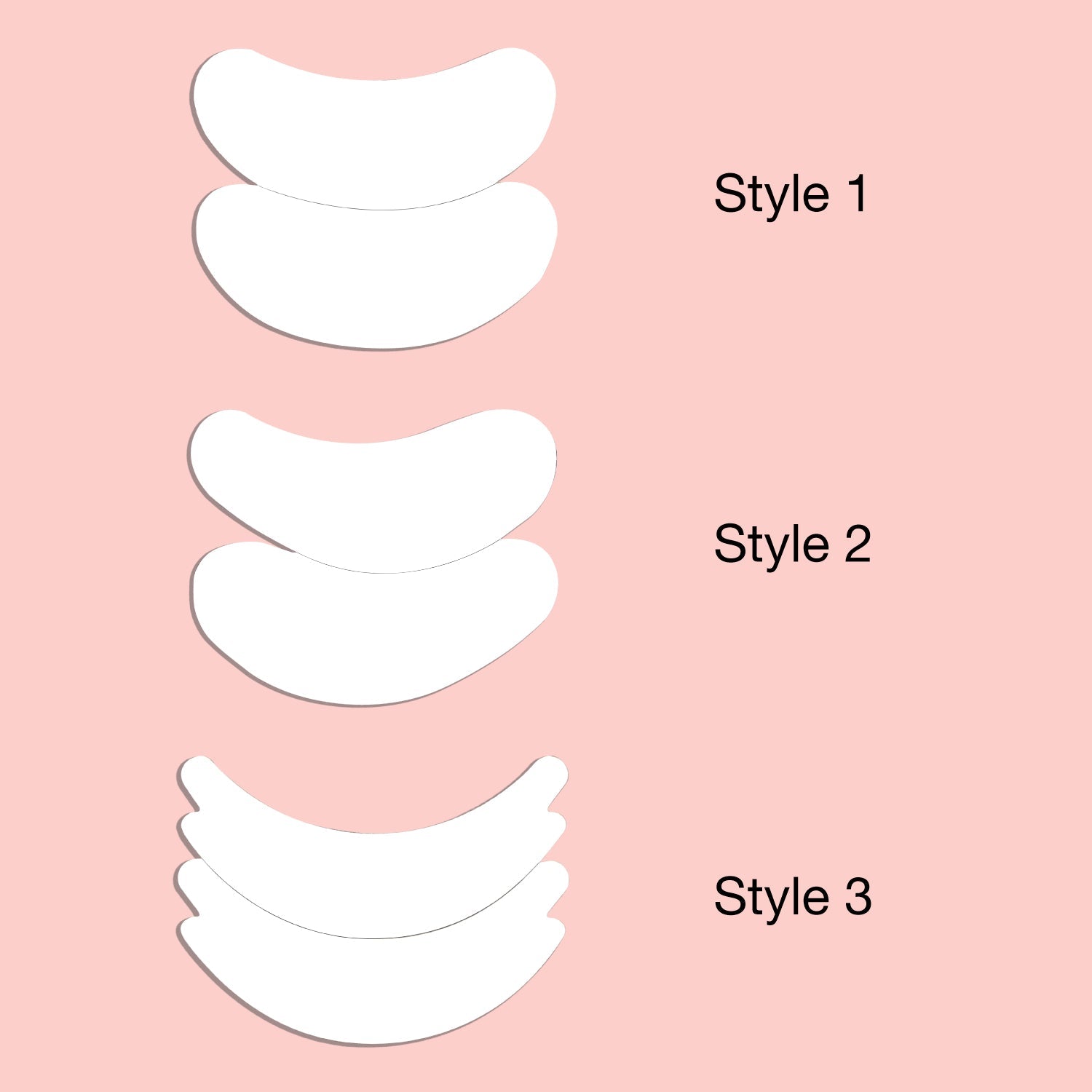 Bio Gel Eye Pads in styles 1, 2, and 3 showcased on a pink background