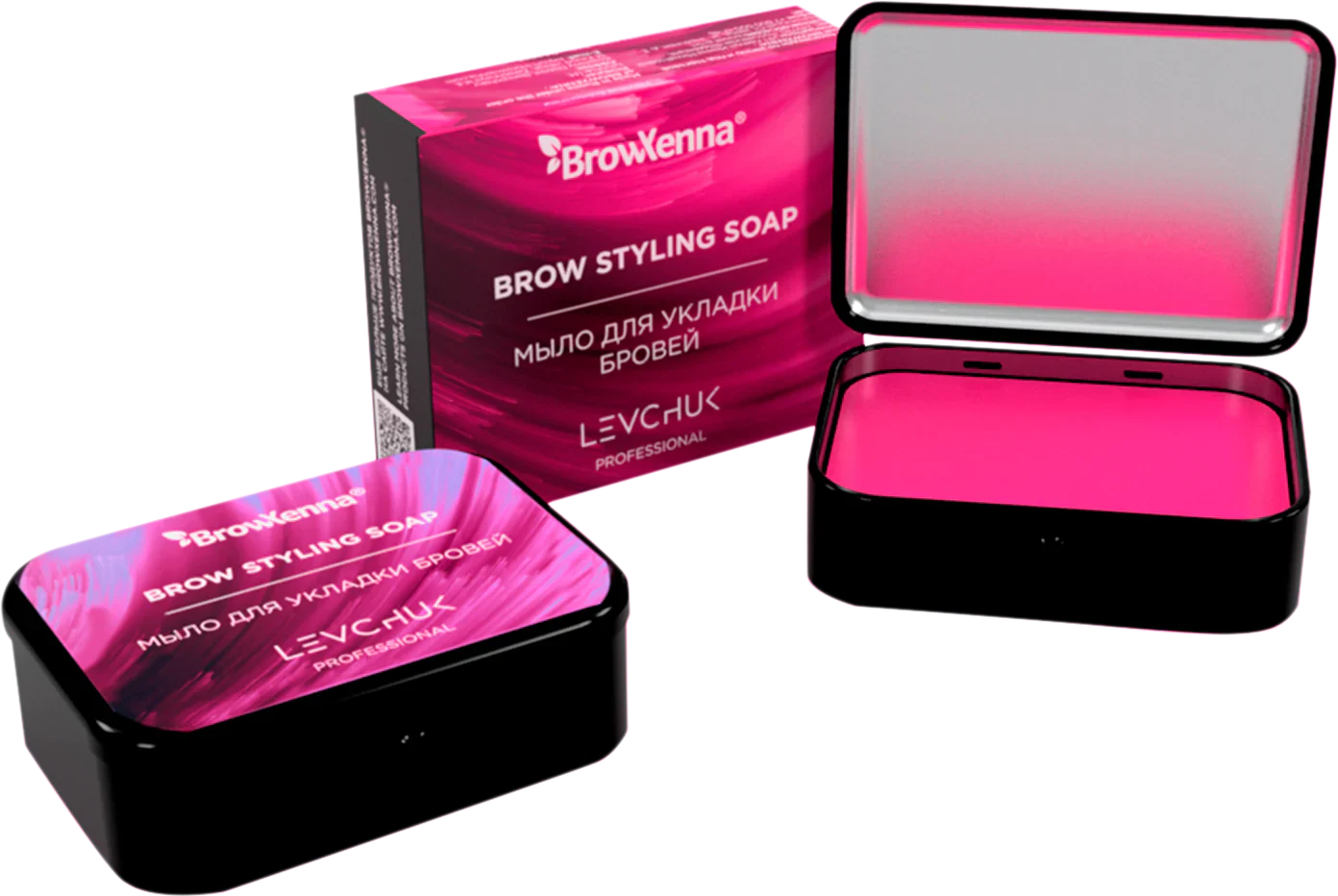 Brow styling soap package with both closed and opened box displayed