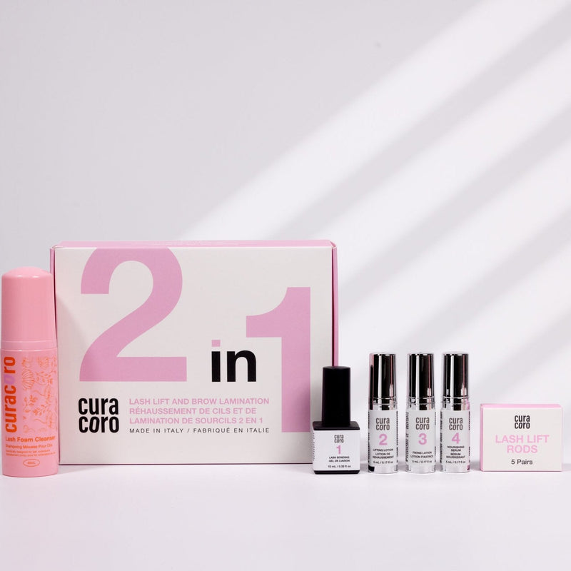 2in1 Lash lift and Brow Lamination - KIT Box & Products Over Light Background