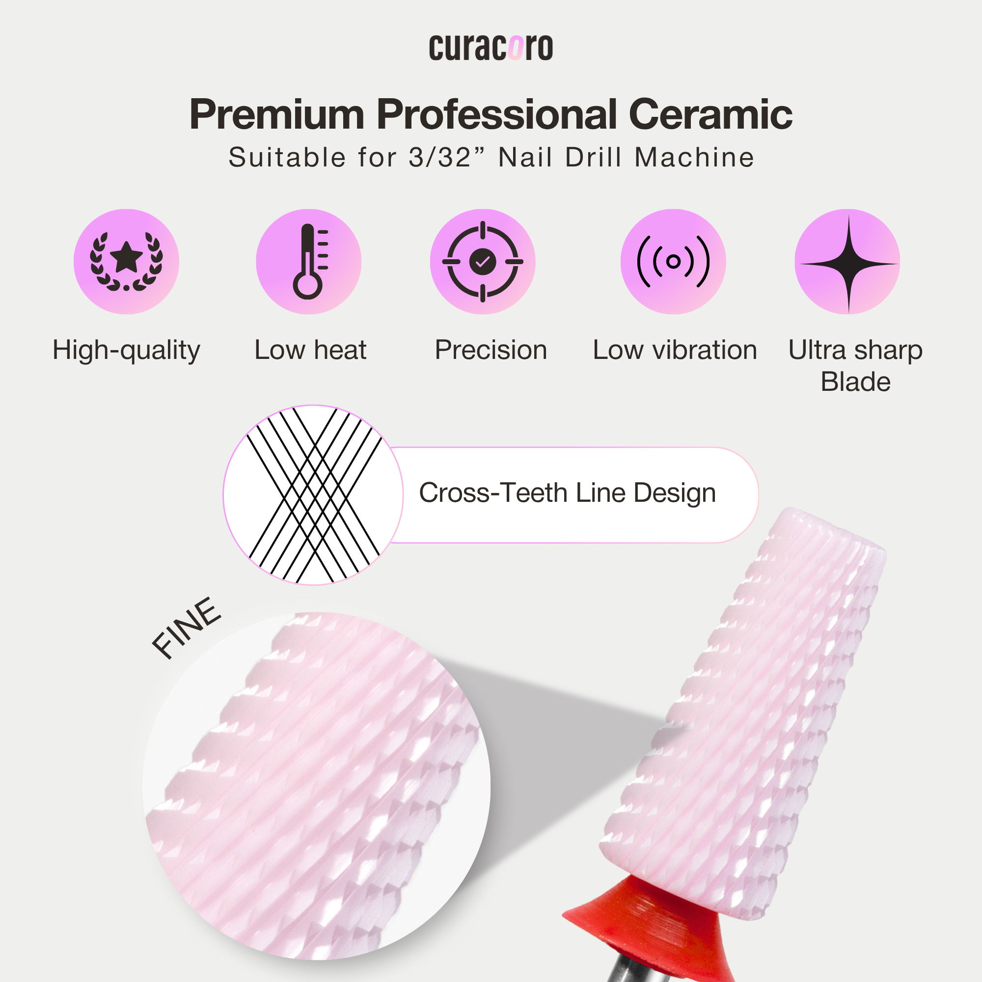 Embout de perceuse à ongles en céramique - 5 en 1 - Embout à coupe croisée – Fin, 3/32"