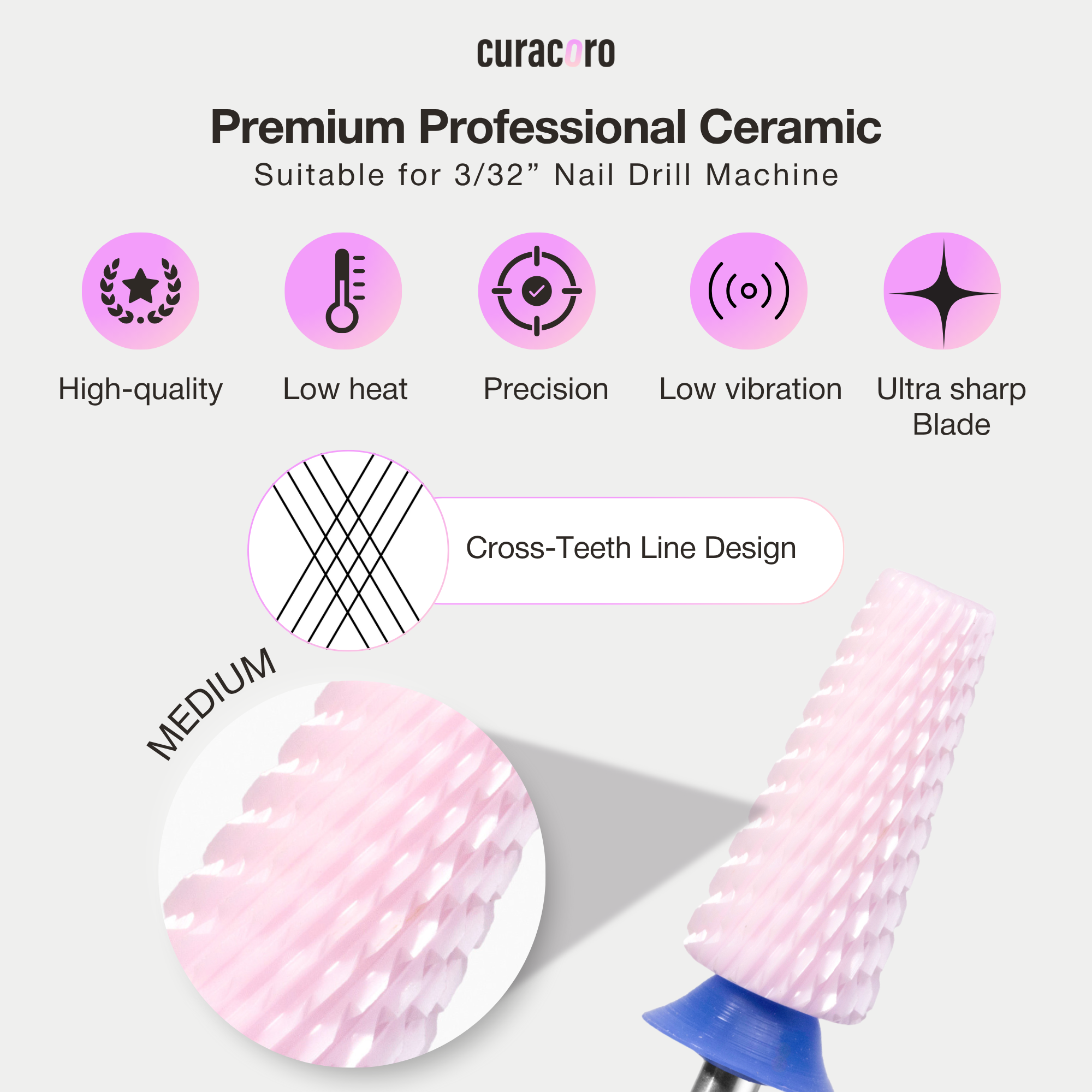 Embout de perceuse à ongles en céramique - 5 en 1 - Embout à coupe croisée – Moyen, 3/32"