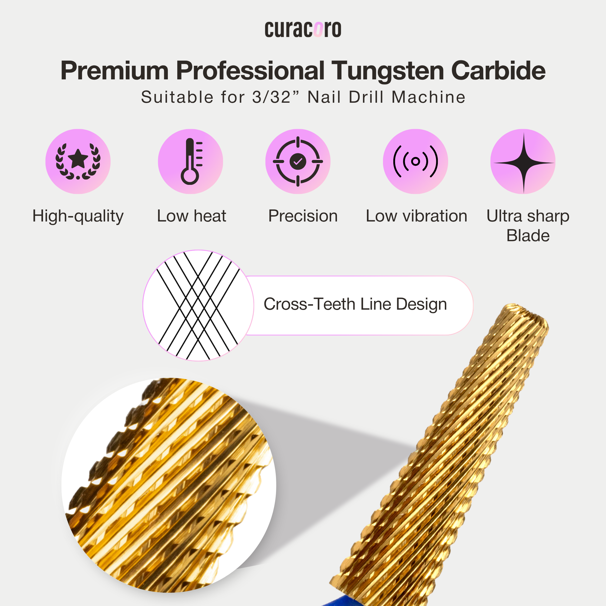 Embout de ponceuse pour ongles – Embout 5-en-1 coupe croisée 6,0 mm (flûte extra longue) 3/32" - (G/M/F/XF)
