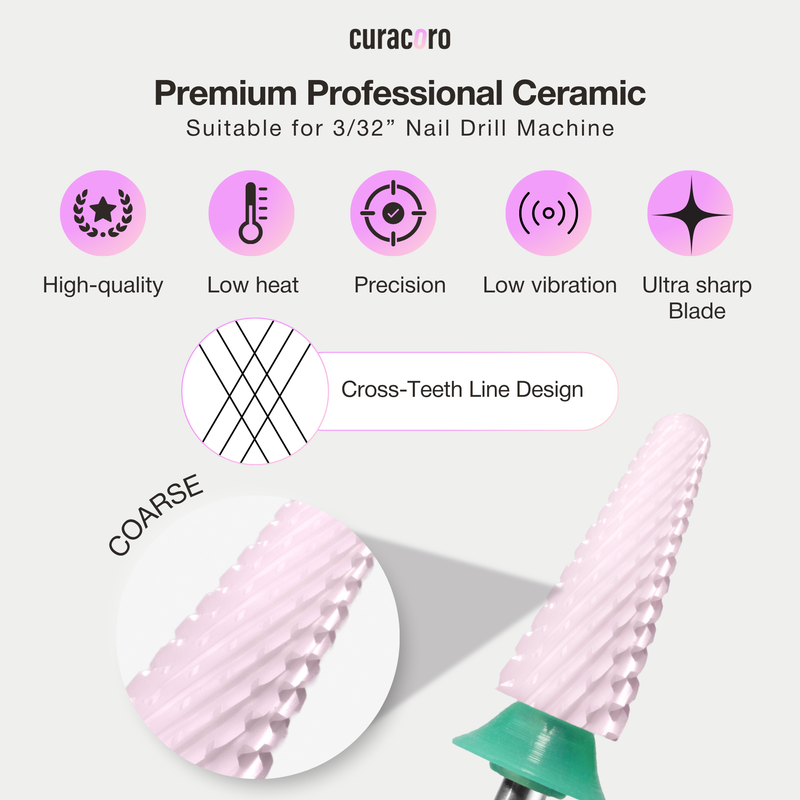 Fraise pour ongles en céramique - Gros cône – Grossière, 3/32"