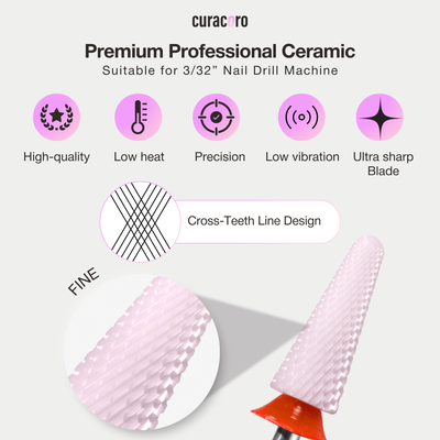 Fraise pour ongles en céramique - Gros cône – Grain fin, 3/32"