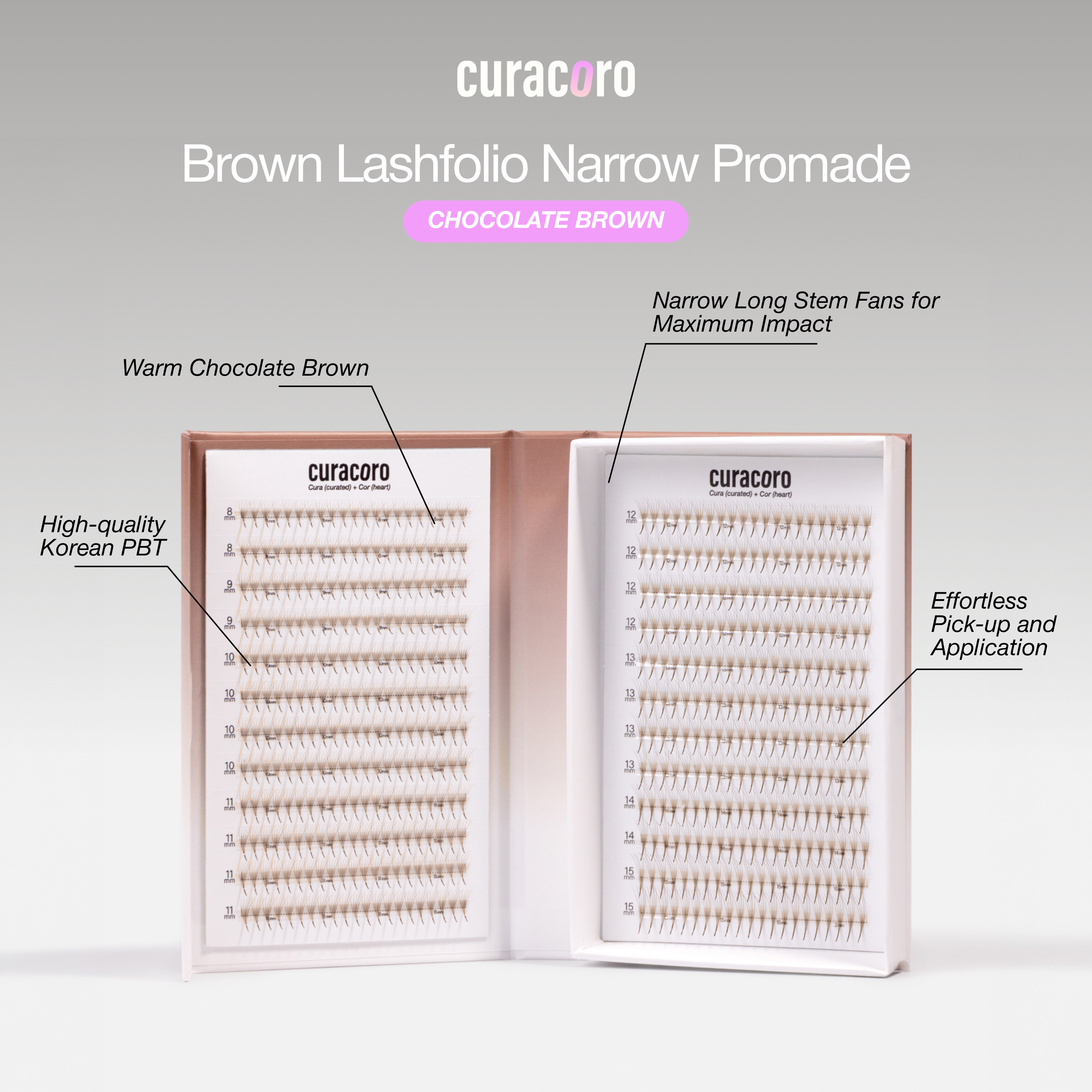 Chocolate Brown Lashfolio Narrow Promade Fans 5D (504 bouquets)