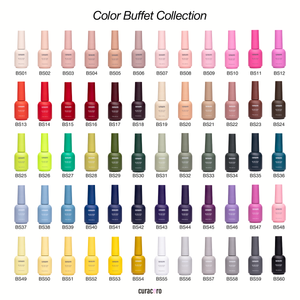 Color Buffet 60 – Collection de gels couleur solides pour ongles (60 couleurs / 15 ml chacune)
