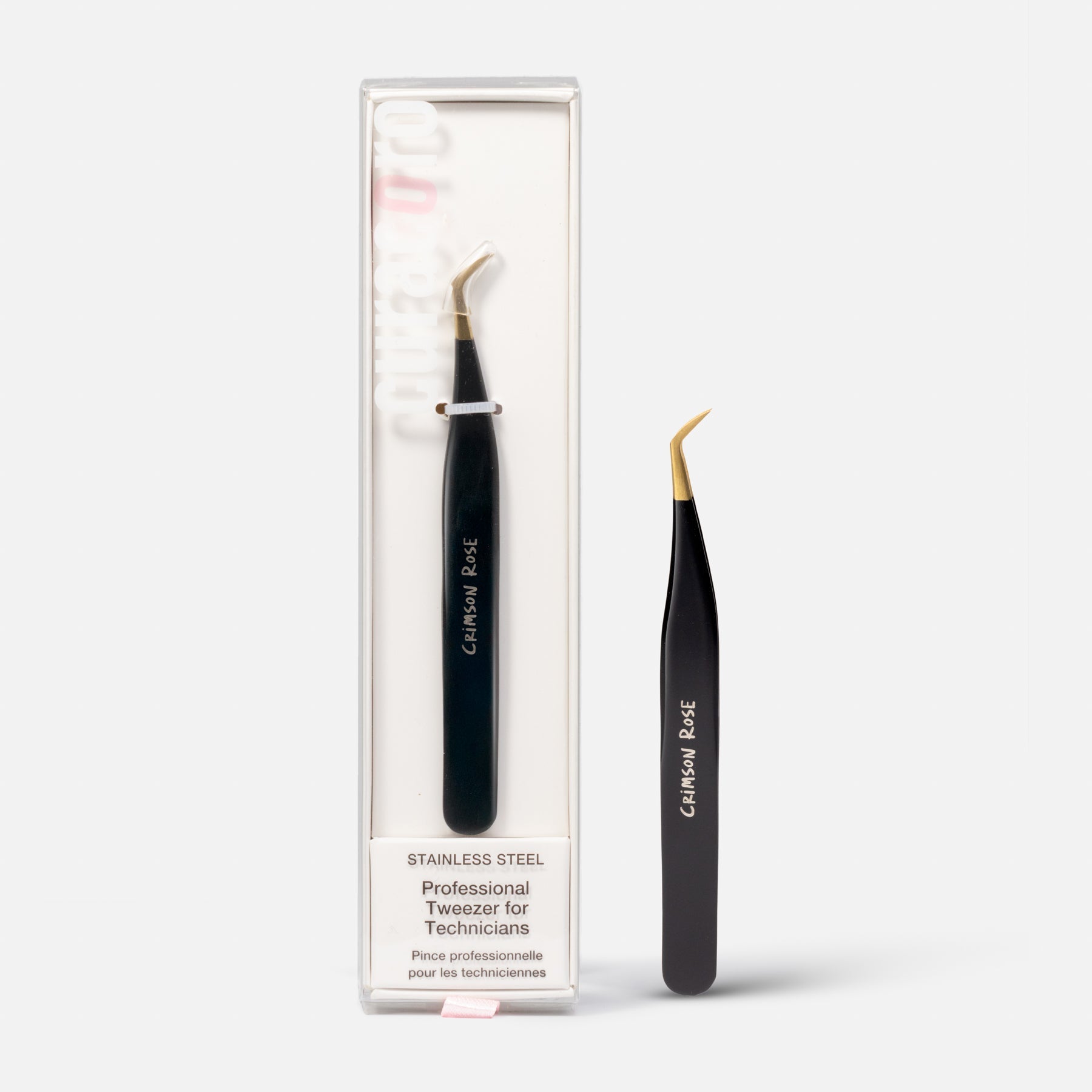 Pince à cils pré-fan à embout court, angle 45° – Crimson Rose