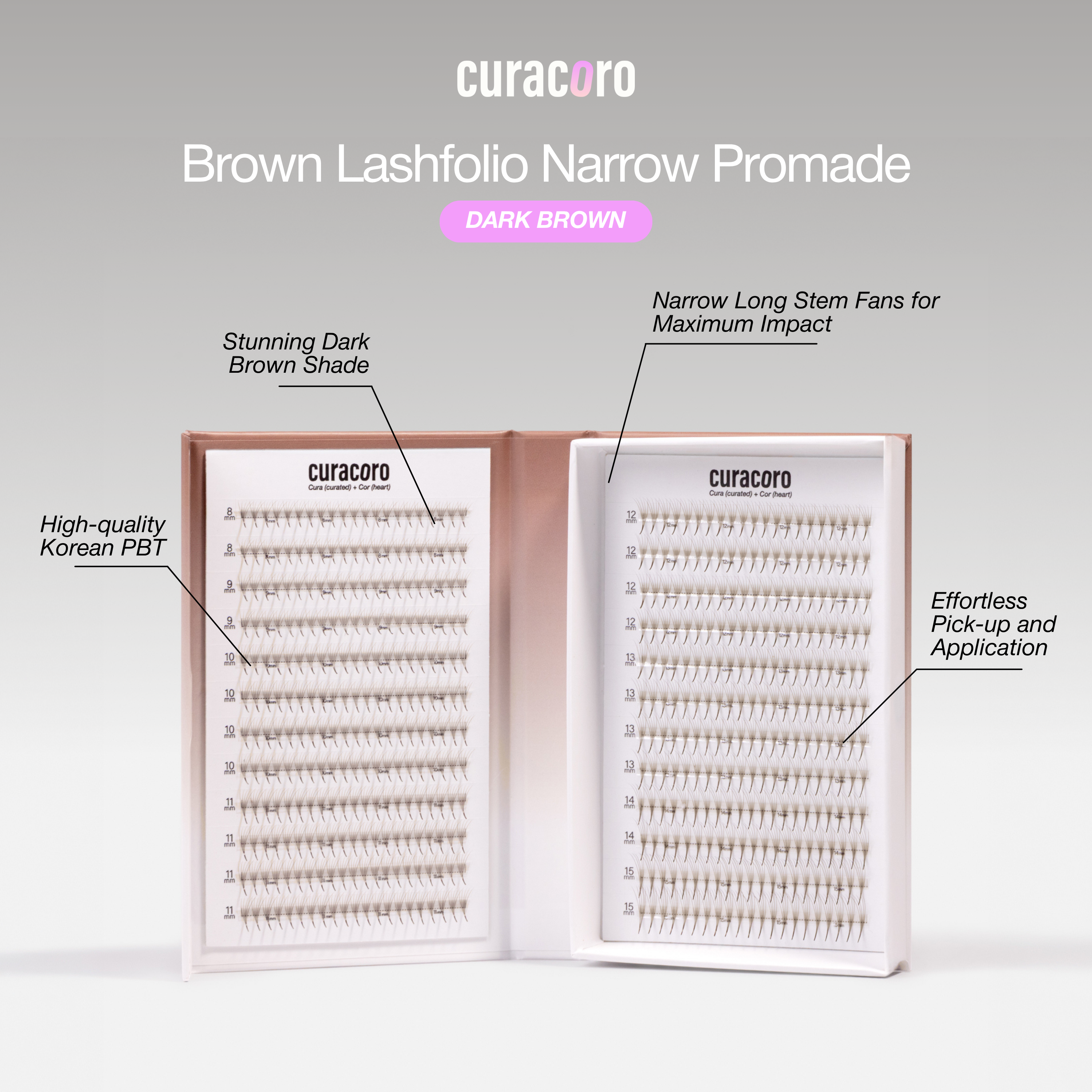 Bouquets Préfaits Étroits | LashFolio Brun foncé 5D (504 éventails)