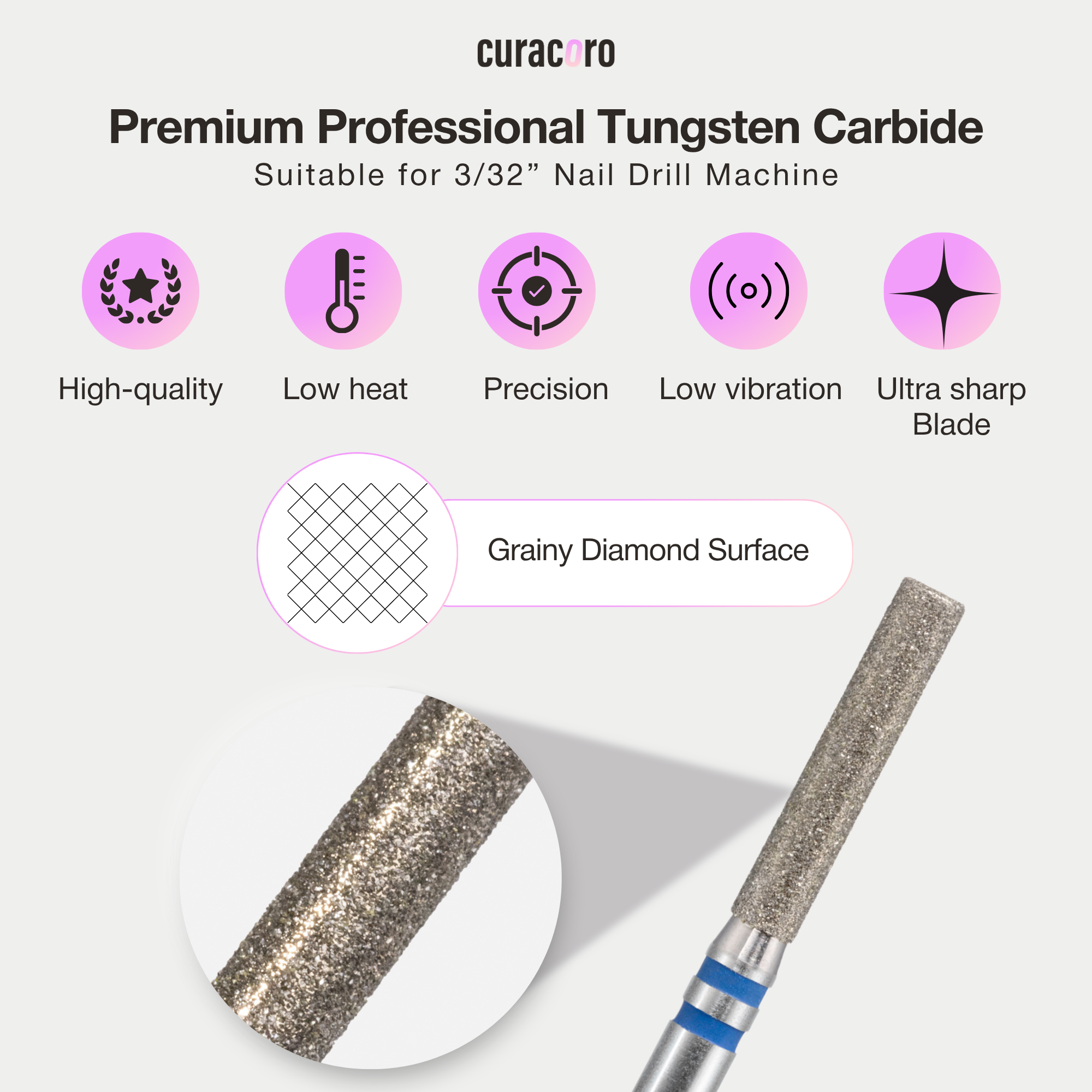 Embout cuticule – Embout diamant 2,3×12 mm (cylindre plat) - Moyen/Fin
