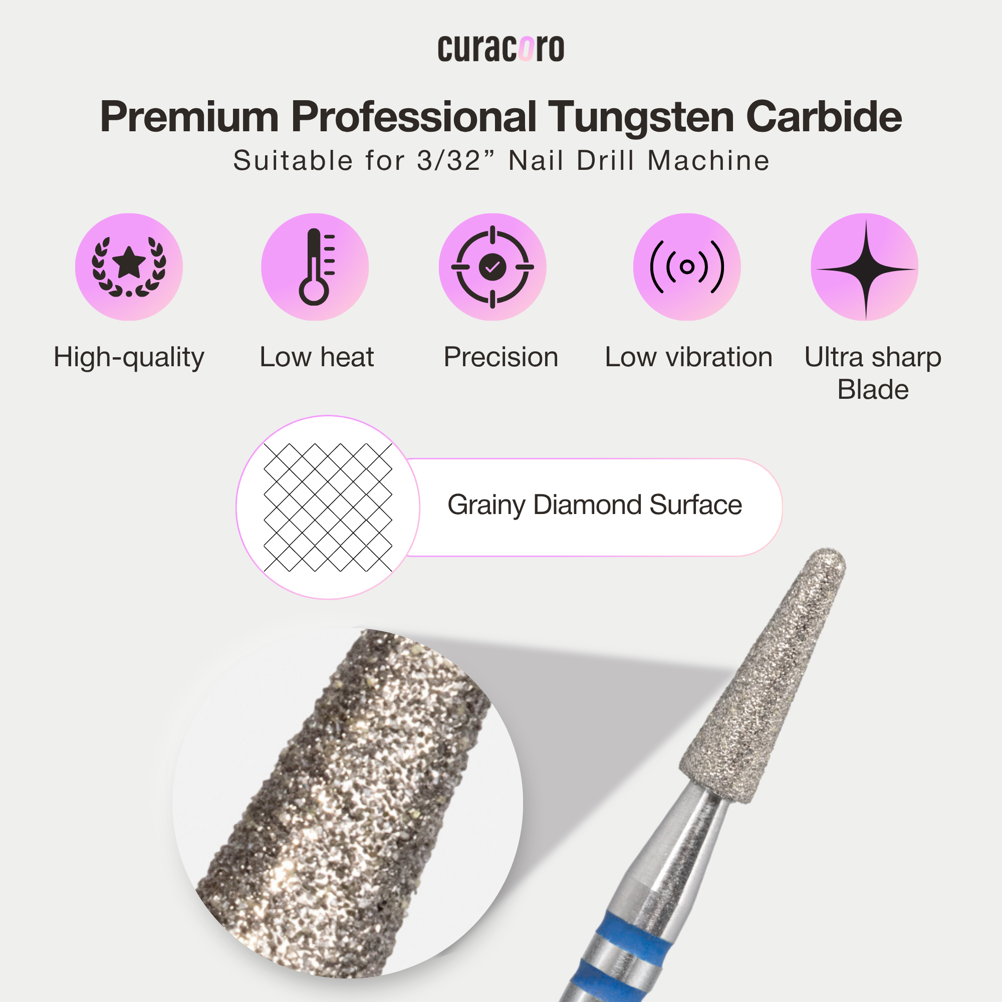 Embout Diamant Cuticule 3/32" – Cône Arrondi