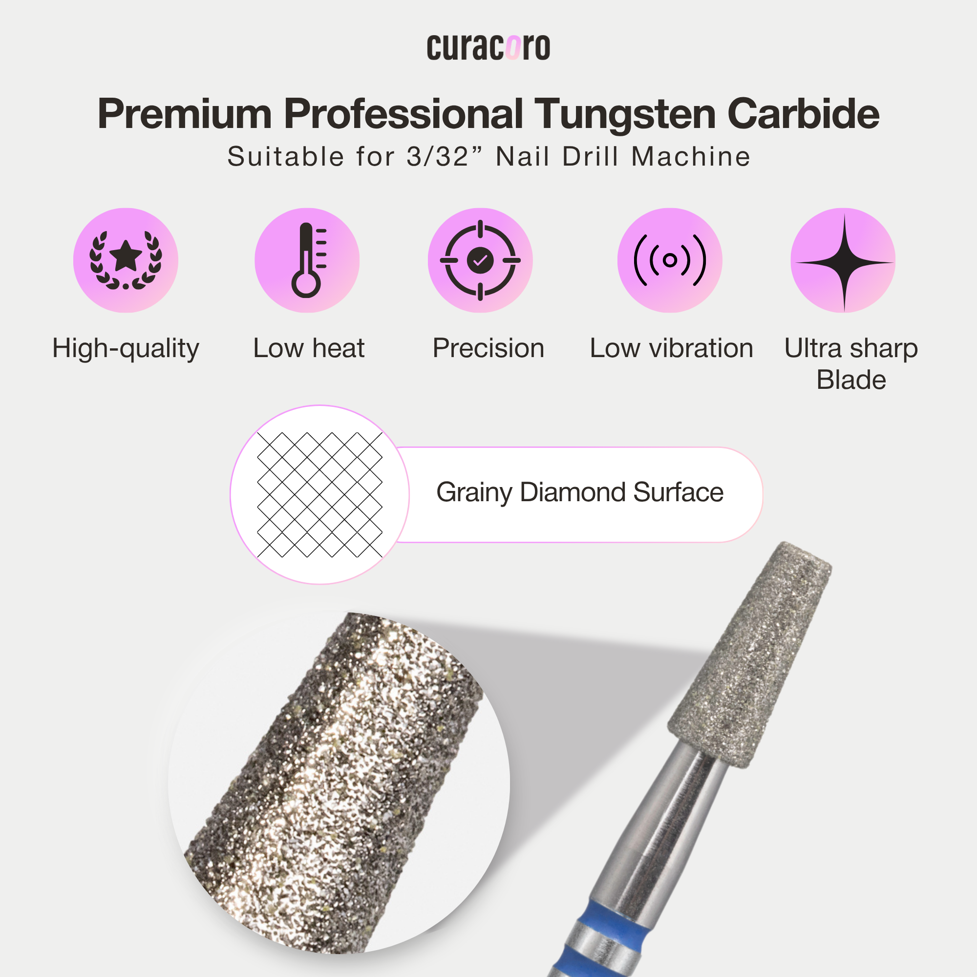 Embout Diamant Cuticule 3/32" – Cylindre Conique