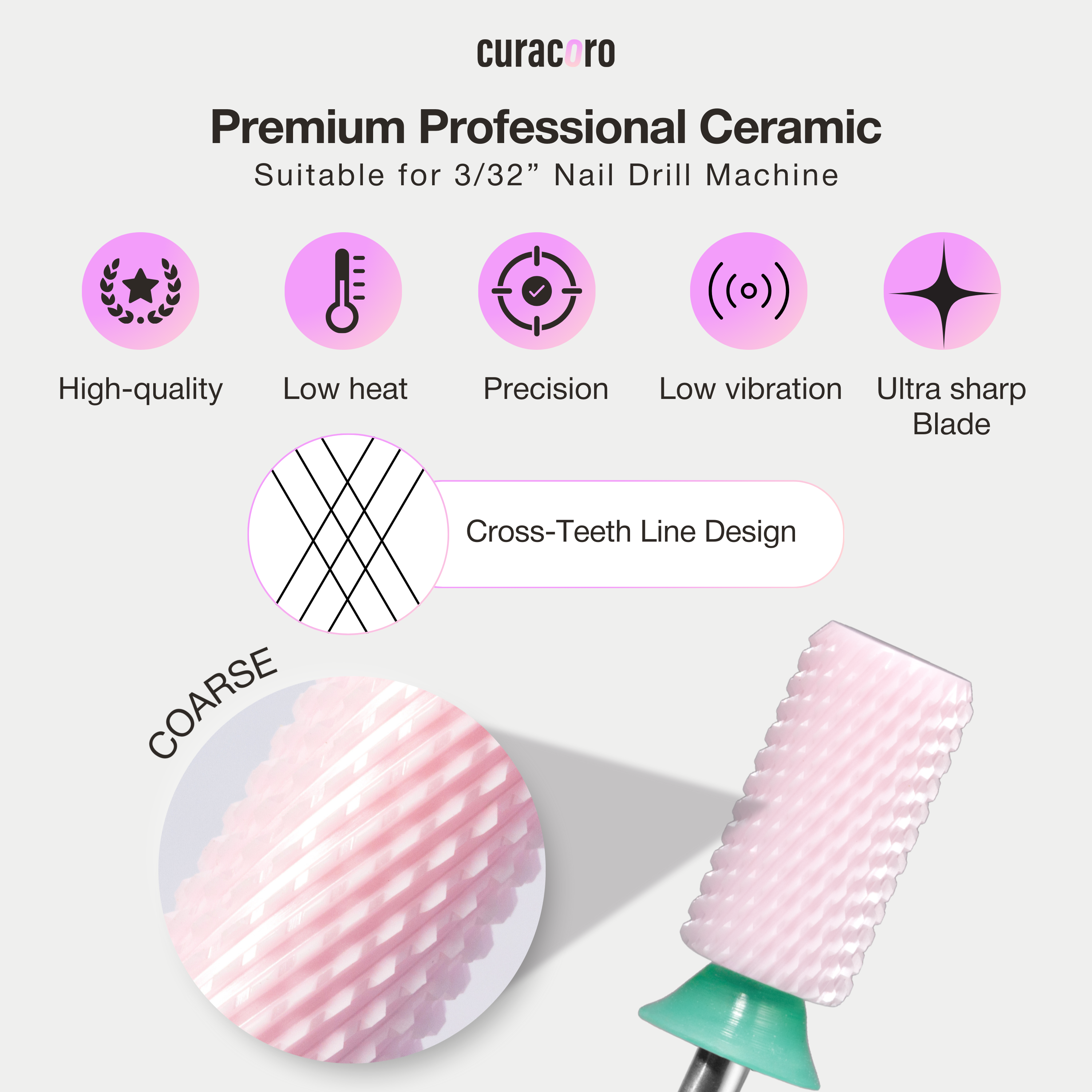 Embout de ponceuse en céramique – Grand cylindre – Chanfreiné – Grain grossier 3/32"