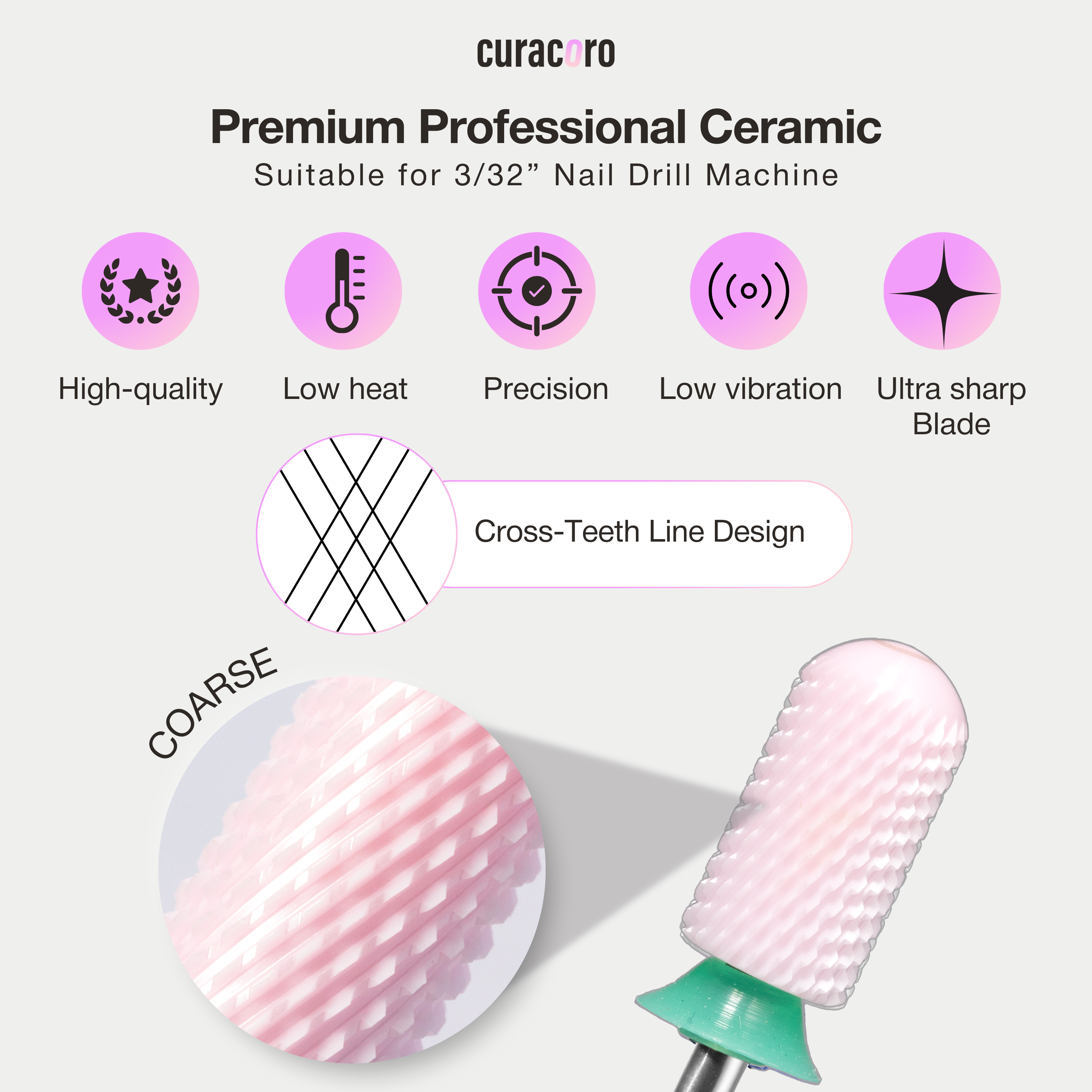 Embout de perceuse à ongles en céramique - Grand cylindre à surface lisse – Grossier 3/32"