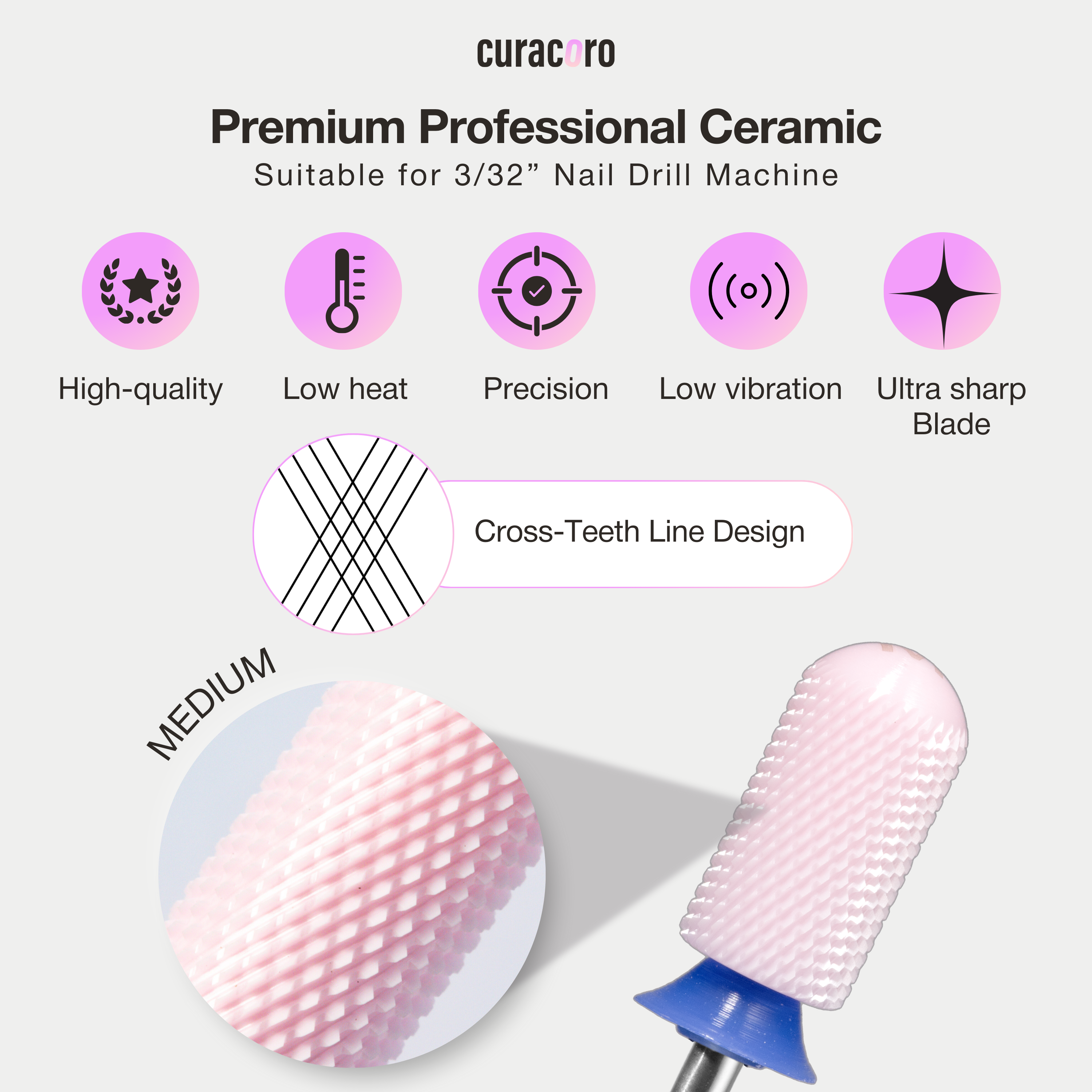 Embout de perceuse à ongles en céramique - Grands cylindres à surface lisse – Moyen 3/32"