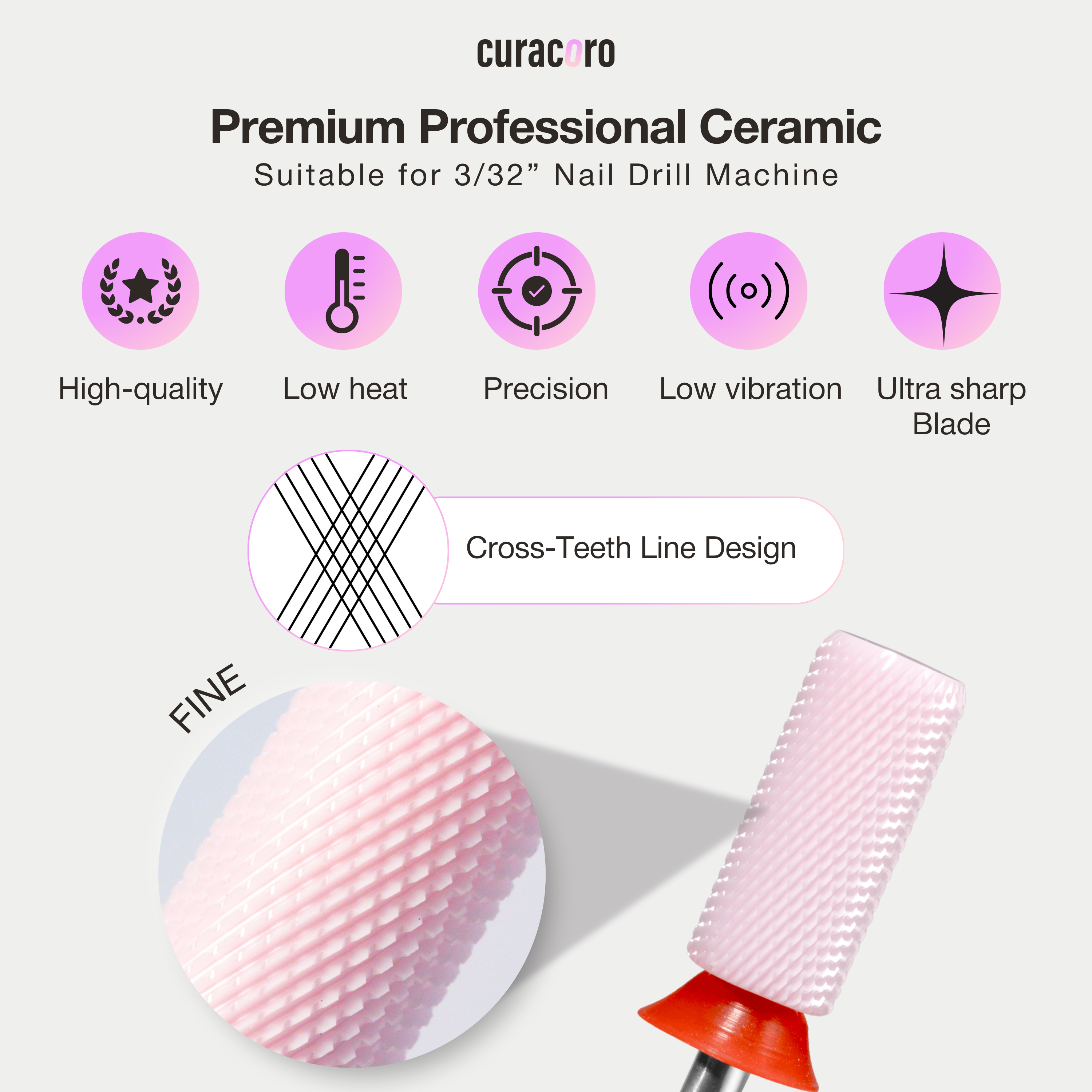 Embout de perceuse pour ongles en céramique – Petit cylindre chanfreiné – Grain fin 3/32"