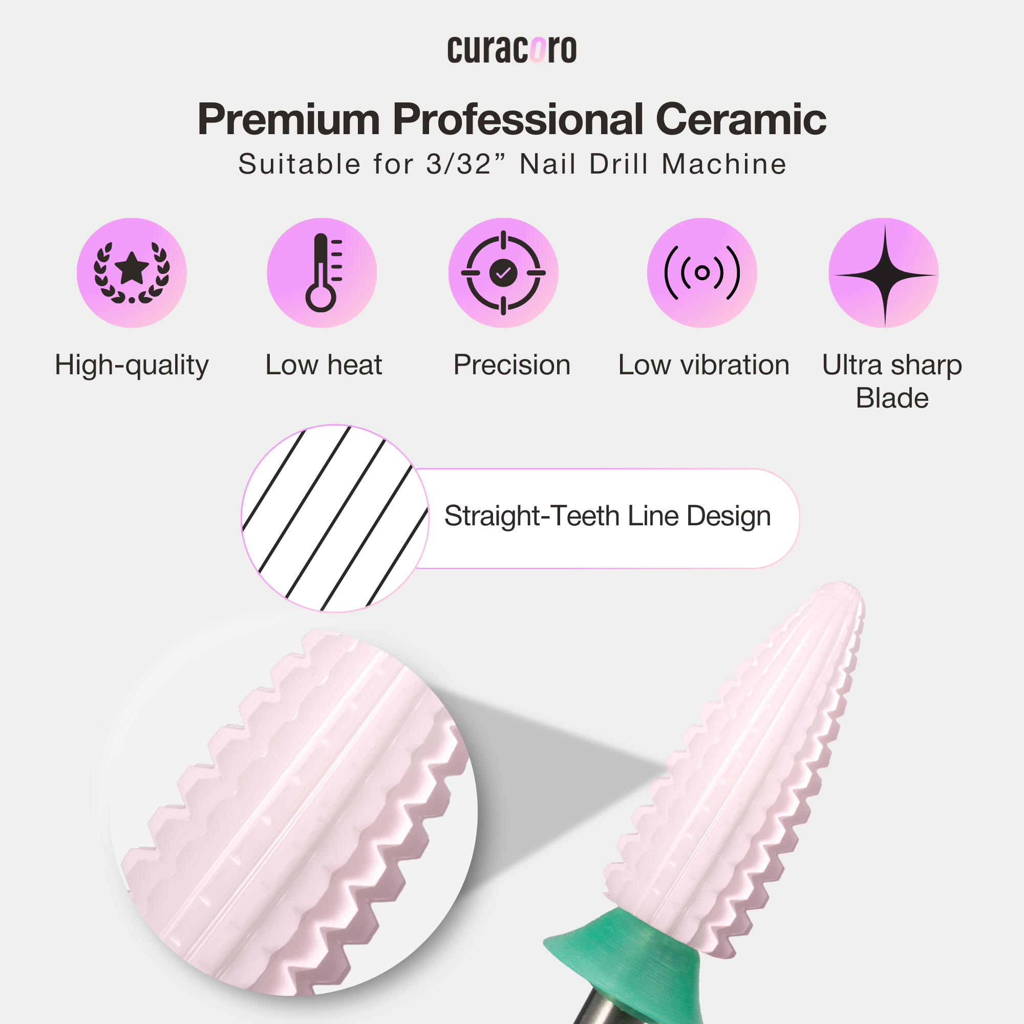 Fraise en céramique pour ongles – Fraise Typhoon – Double Sens – Grain Gros, 3/32"