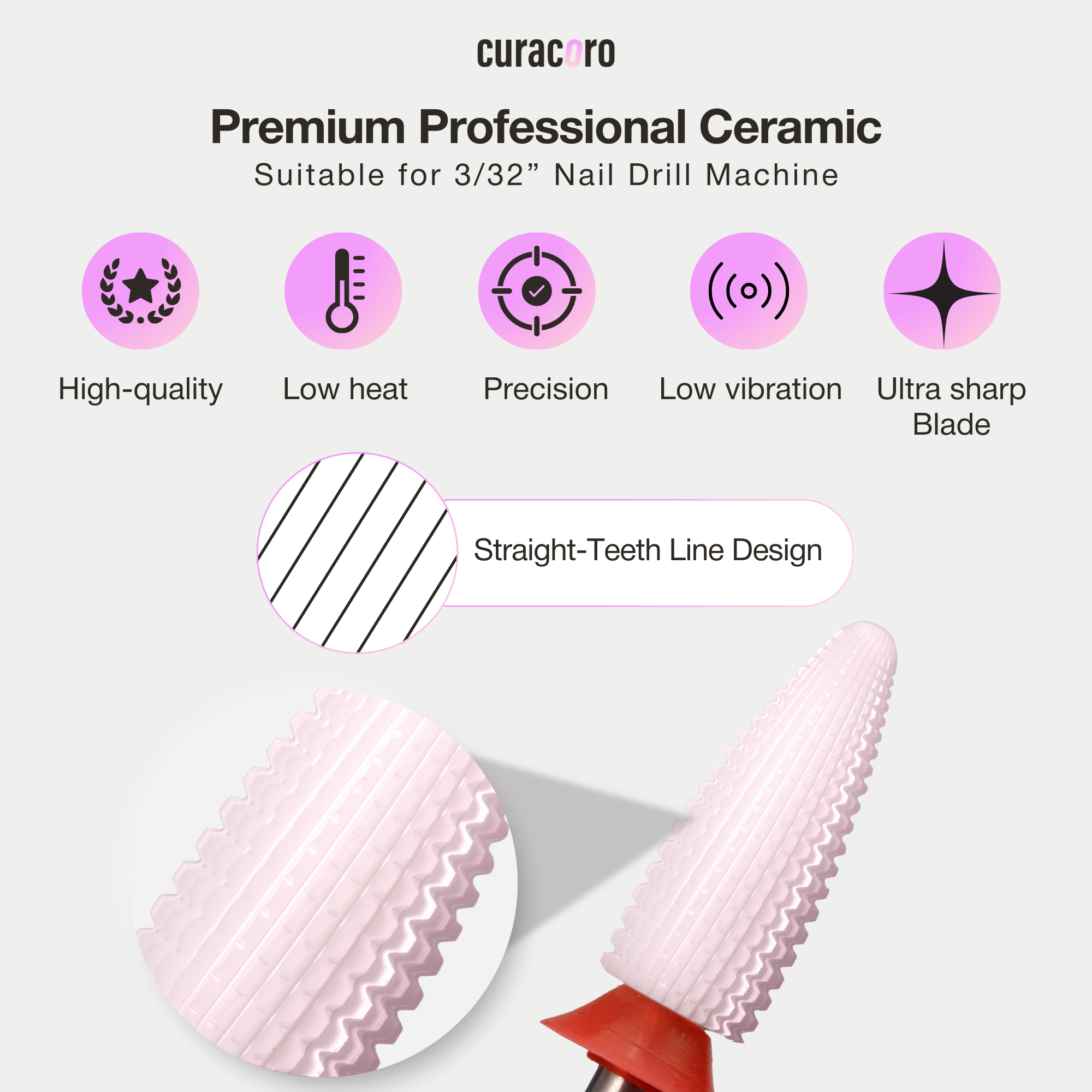 Fraise en céramique pour ongles – Fraise Typhoon – Double Sens – Grain Fin, 3/32"