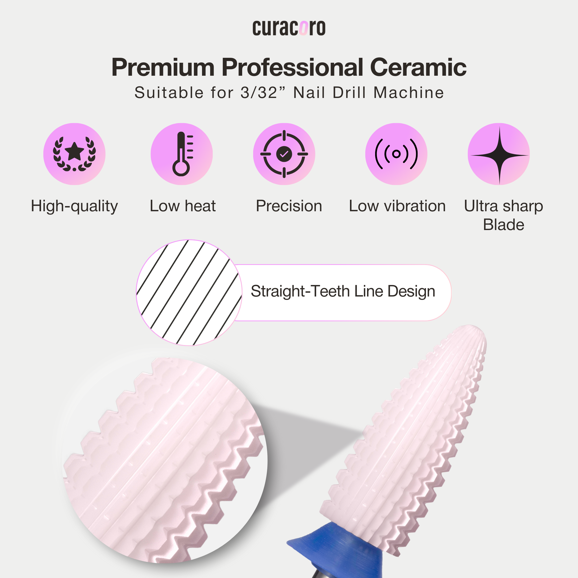 Fraise en céramique pour ongles – Fraise Typhoon – Double Sens – Grain Moyen, 3/32"