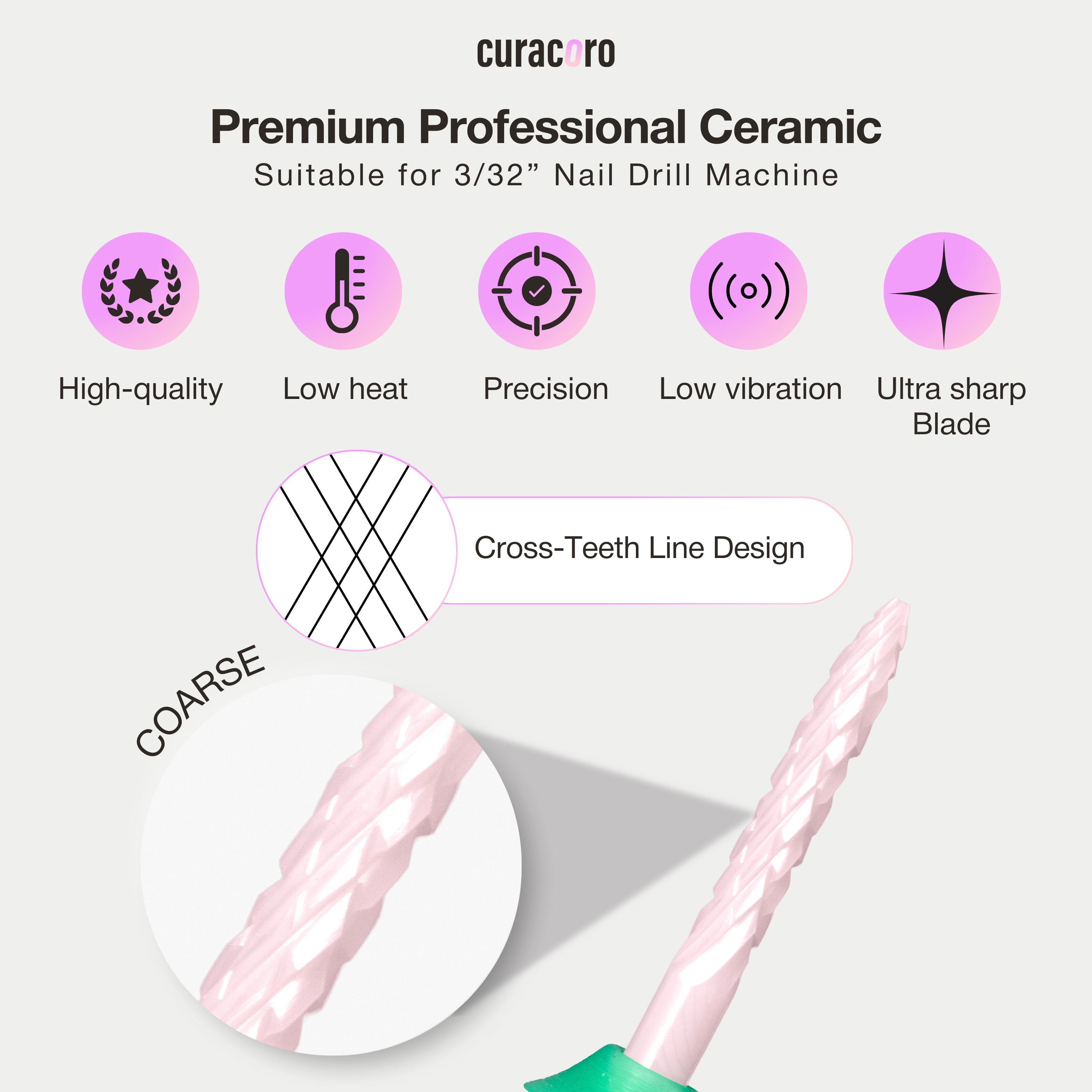 Fraise à ongles en céramique – Fraise nettoyante sous l’ongle (Gros grain), 3/32"