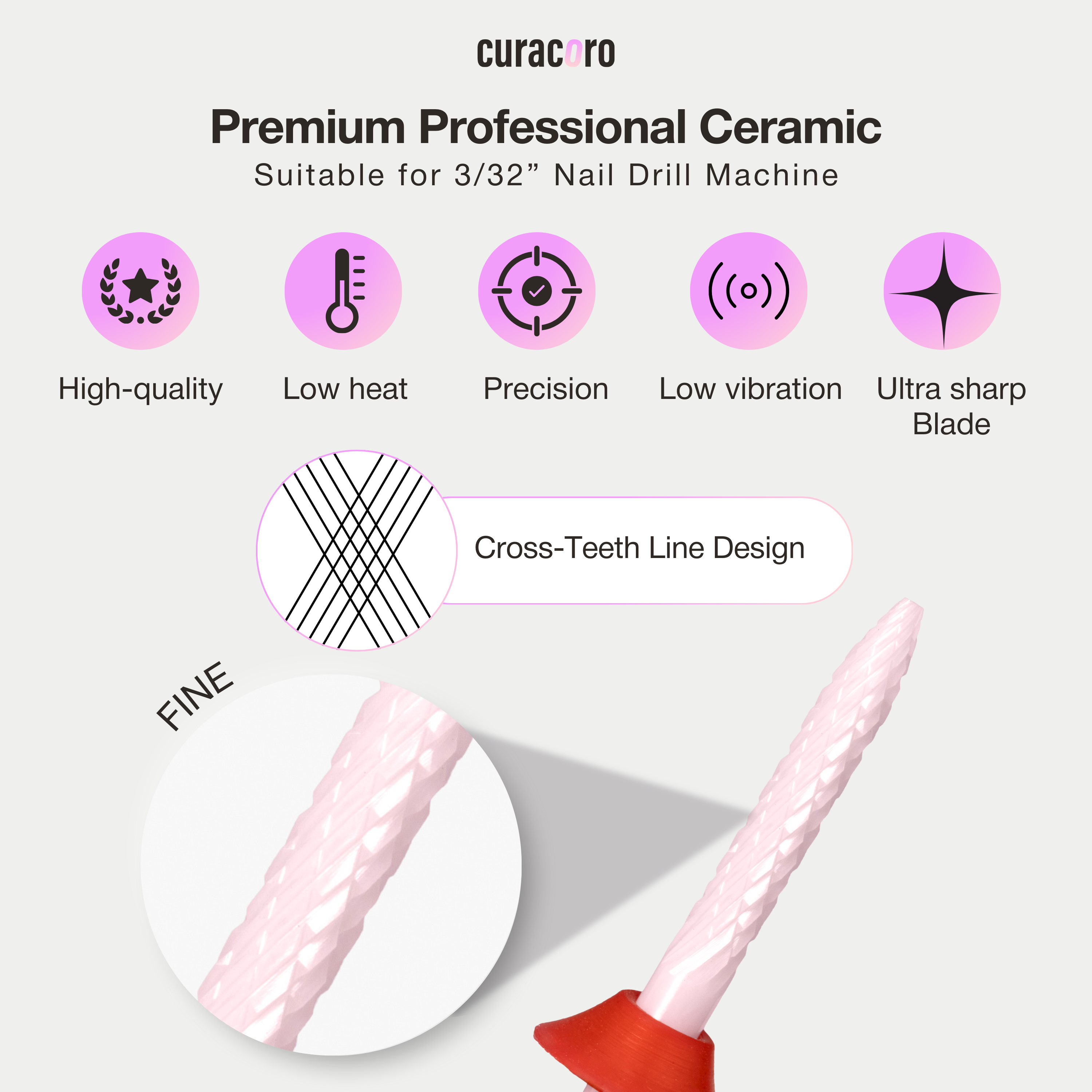 Fraise en céramique pour ongles – Nettoyeur sous-ongles – Fine, 3/32"
