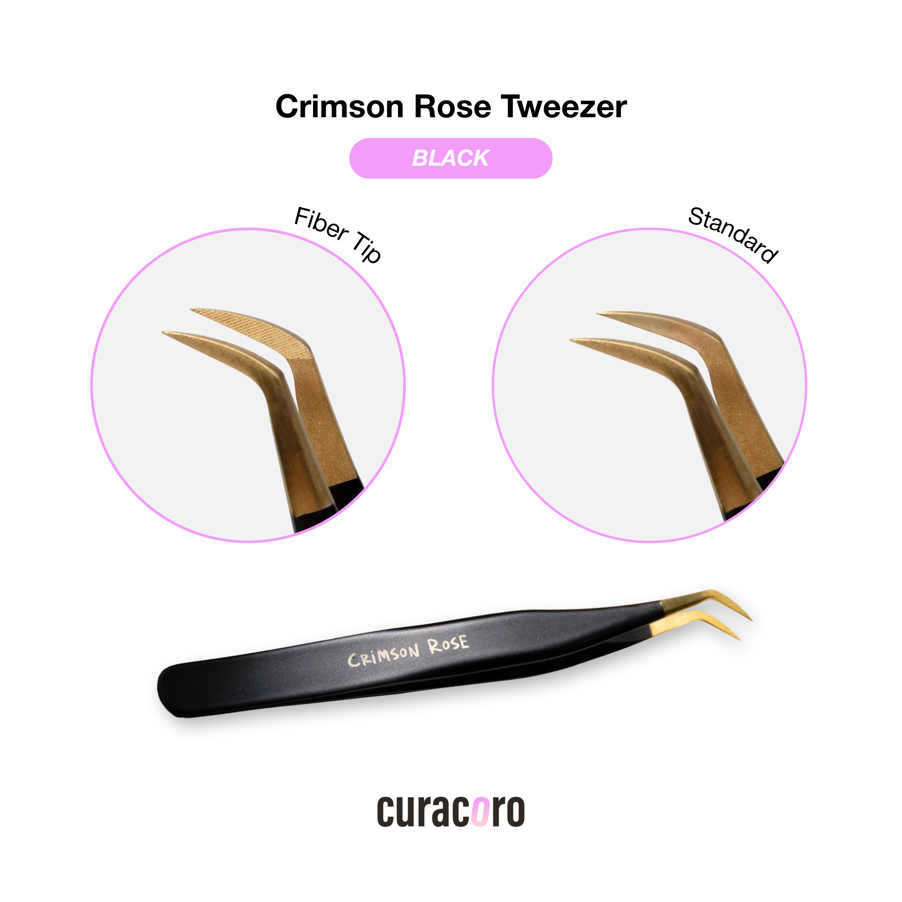 Pince à cils pré-fan à embout court, angle 45° – Crimson Rose