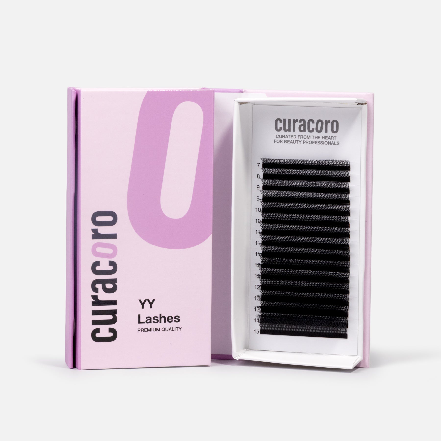 Narrow YY Lashes – Compact 2D Volume Fans for Hybrid & Classic Sets | Curacoro