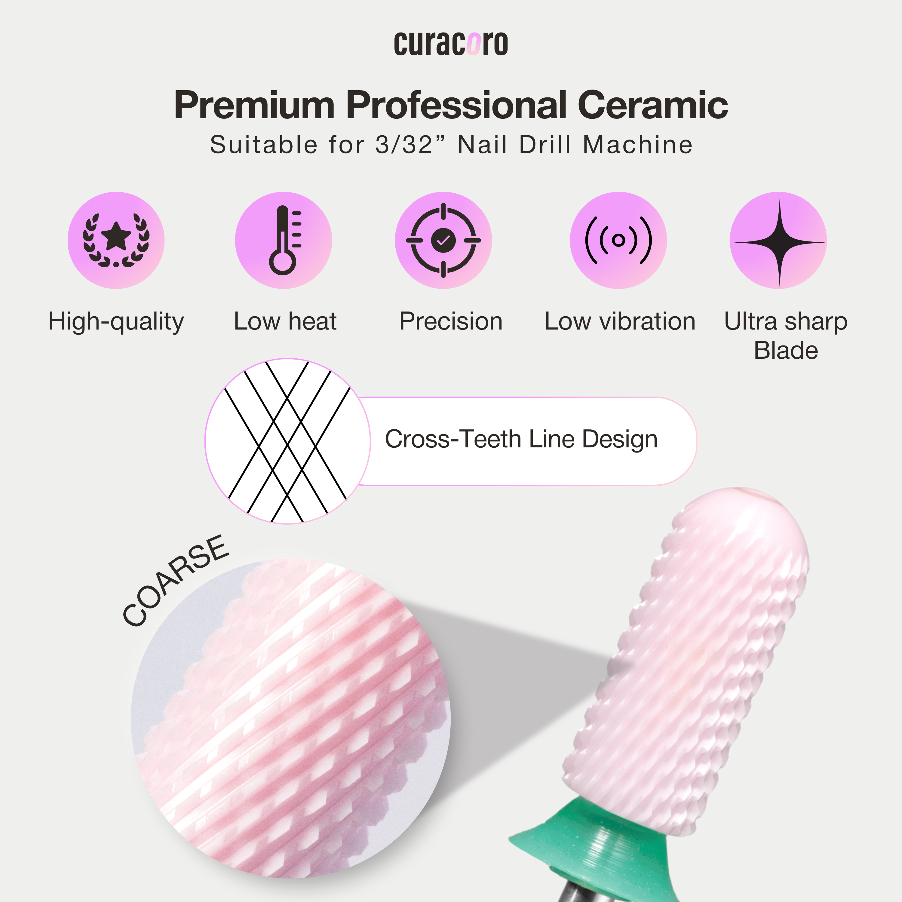 Embout de perceuse à ongles en céramique - Petit cylindre à surface lisse – Grossier 3/32"