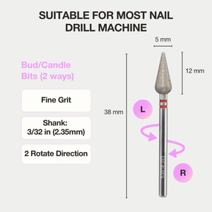 Embout cuticule – Embout diamant 5×12mm (forme bourgeon / flamme) - Moyen/Fin