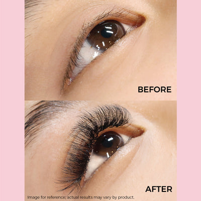 Lashfolio before and after on model's eye.