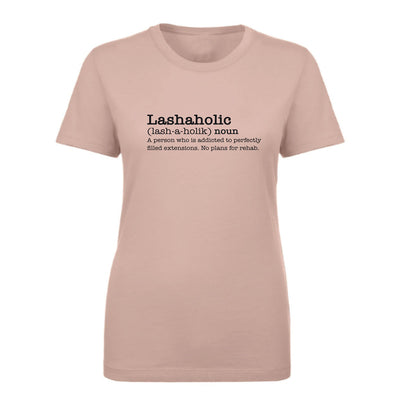 Lashaholic T-Shirt colour pink in front of a white background.