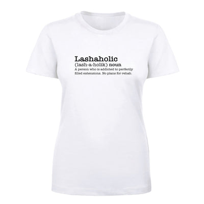 White Lashaholic T-Shirt on a white background. 