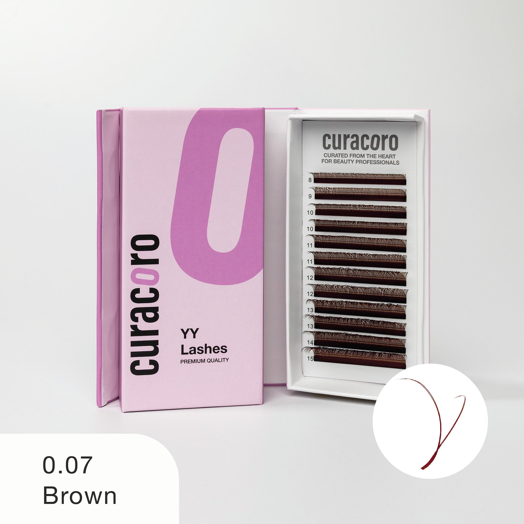 Curacoro YY Lashes in 0.07 Brown offer premium quality for a fuller, softer, and more natural lash look. 