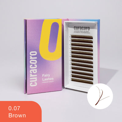 Brown Fairy Lashes 3D product in package with a close-up view of a lash in a circular inset