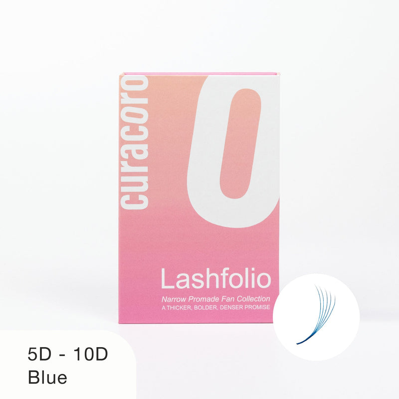 Curacoro Lashfolio 5D-10D Blue Promade Fans for striking lash creations, offering density and bold color.