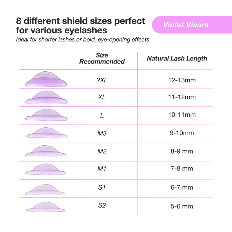 8 different shield sizes perfect for various eyelashes, lash lift shields