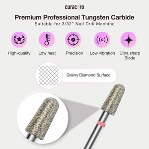Premium tungsten carbide nail drill bit with grainy diamond surface, 3/32” size, low heat, precision, and sharp blade.