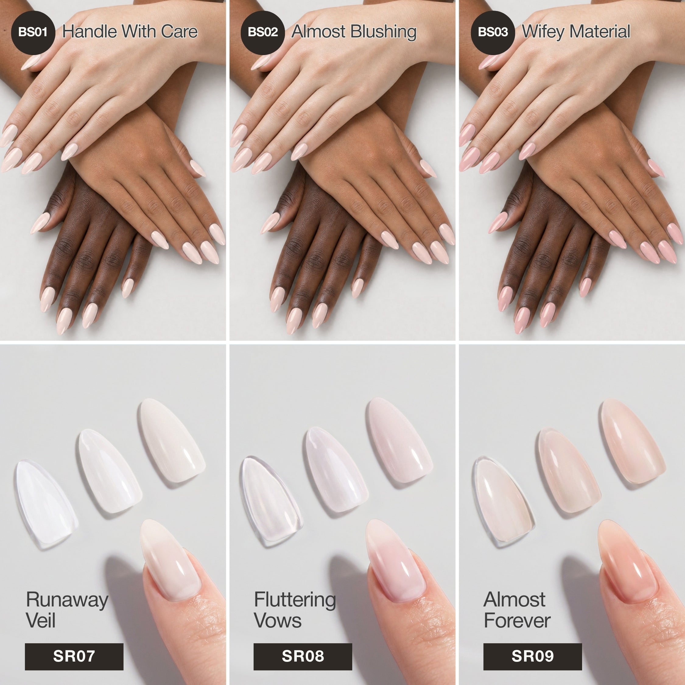 Bare Beauty - Collection de vernis gel de couleur unie et effet sirop (6 teintes / 15 ml chacune)