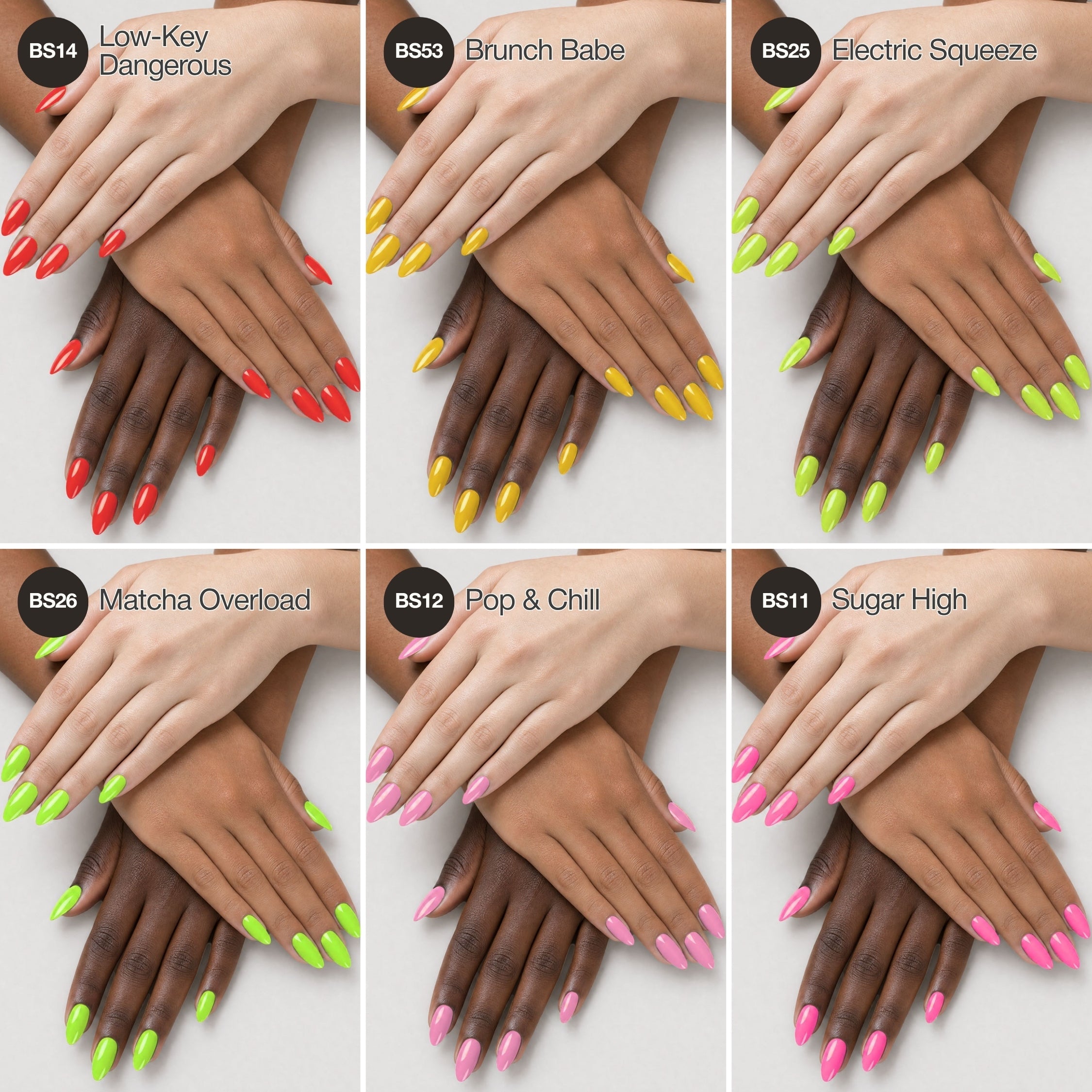 Neon Pop - Collection de gels couleur solides pour ongles (6 couleurs / 15 ml chacune)