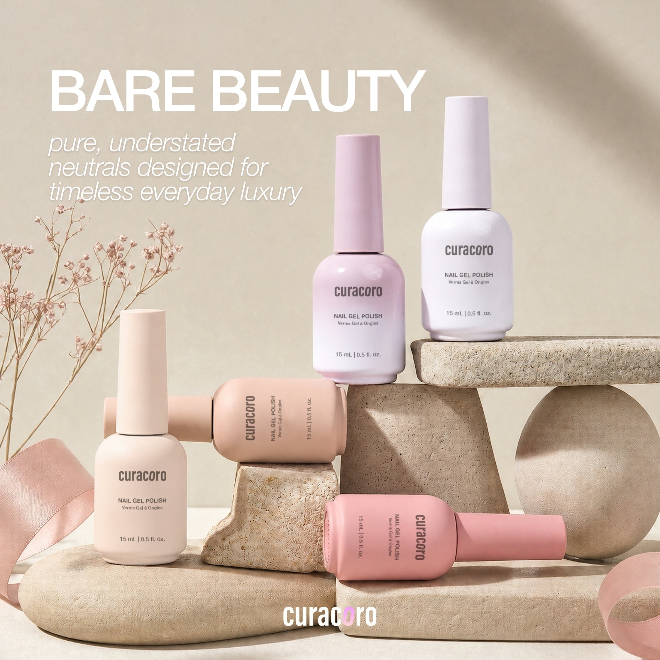 Bare Beauty - Collection de vernis gel de couleur unie et effet sirop (6 teintes / 15 ml chacune)