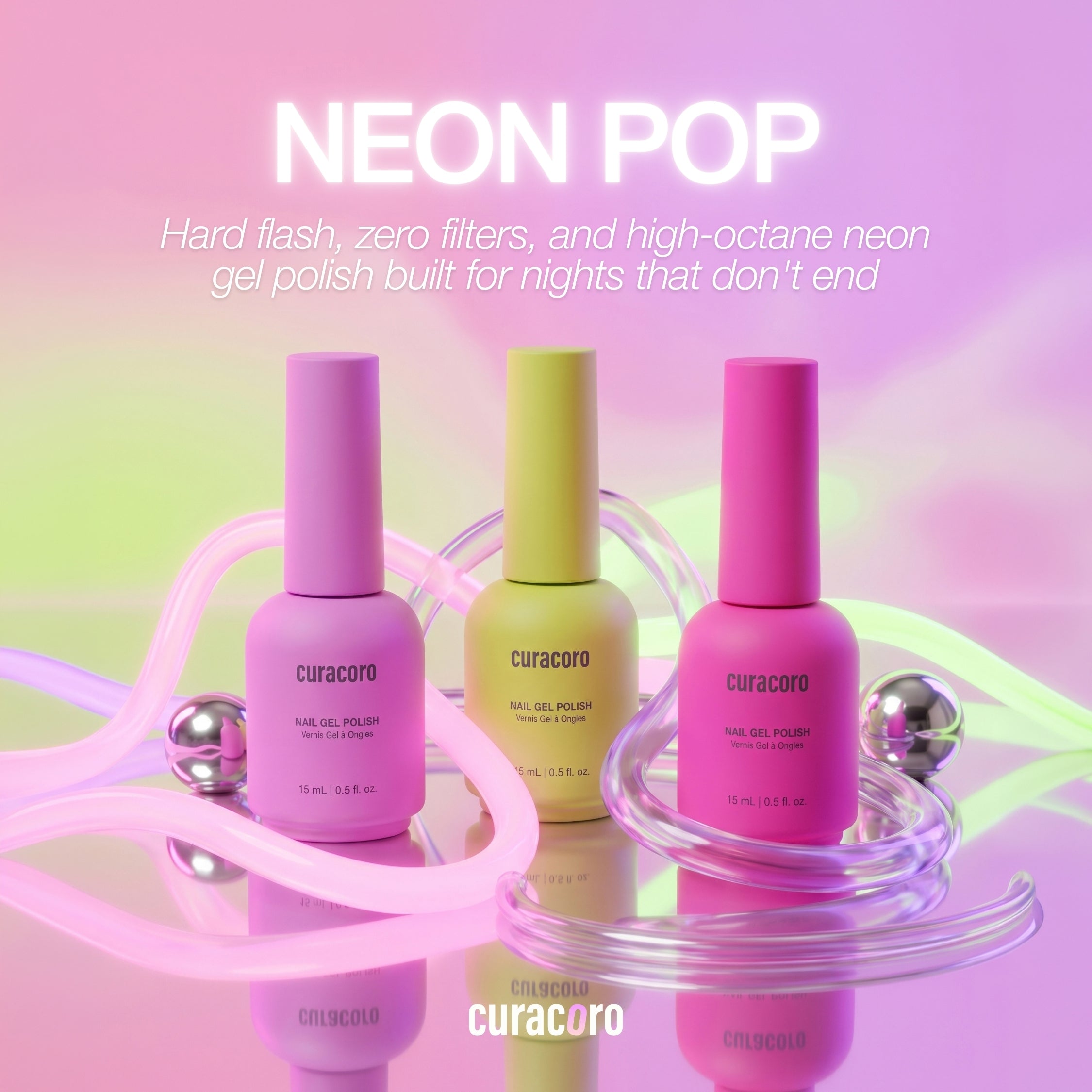 Neon Pop - Collection de gels couleur solides pour ongles (6 couleurs / 15 ml chacune)