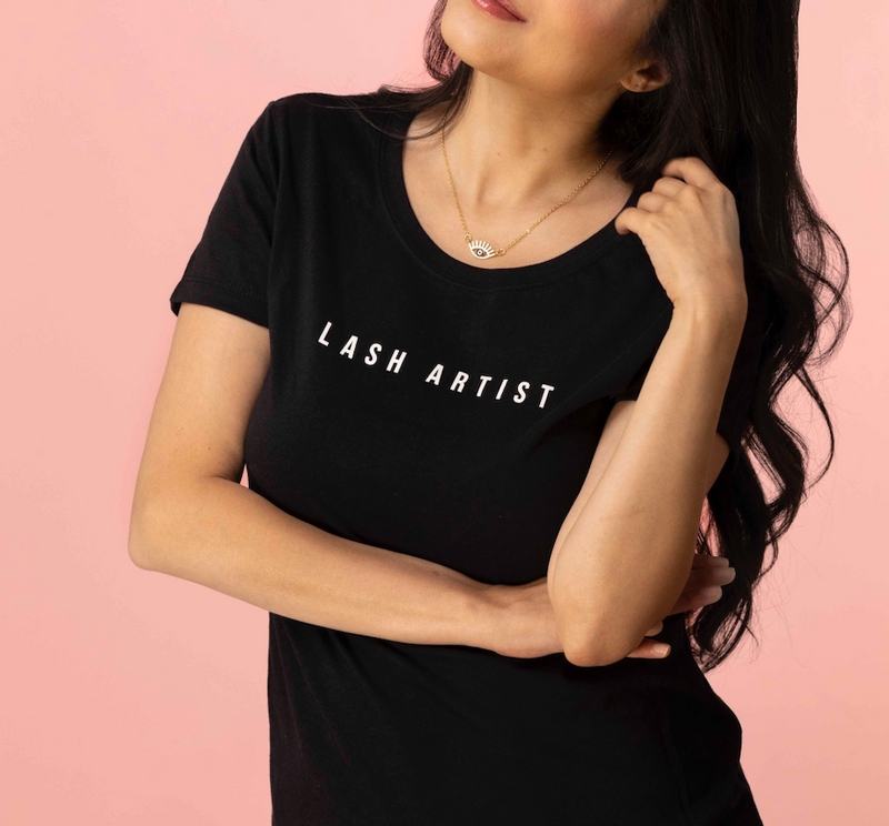 Lash Artist T-Shirt colour black on model&