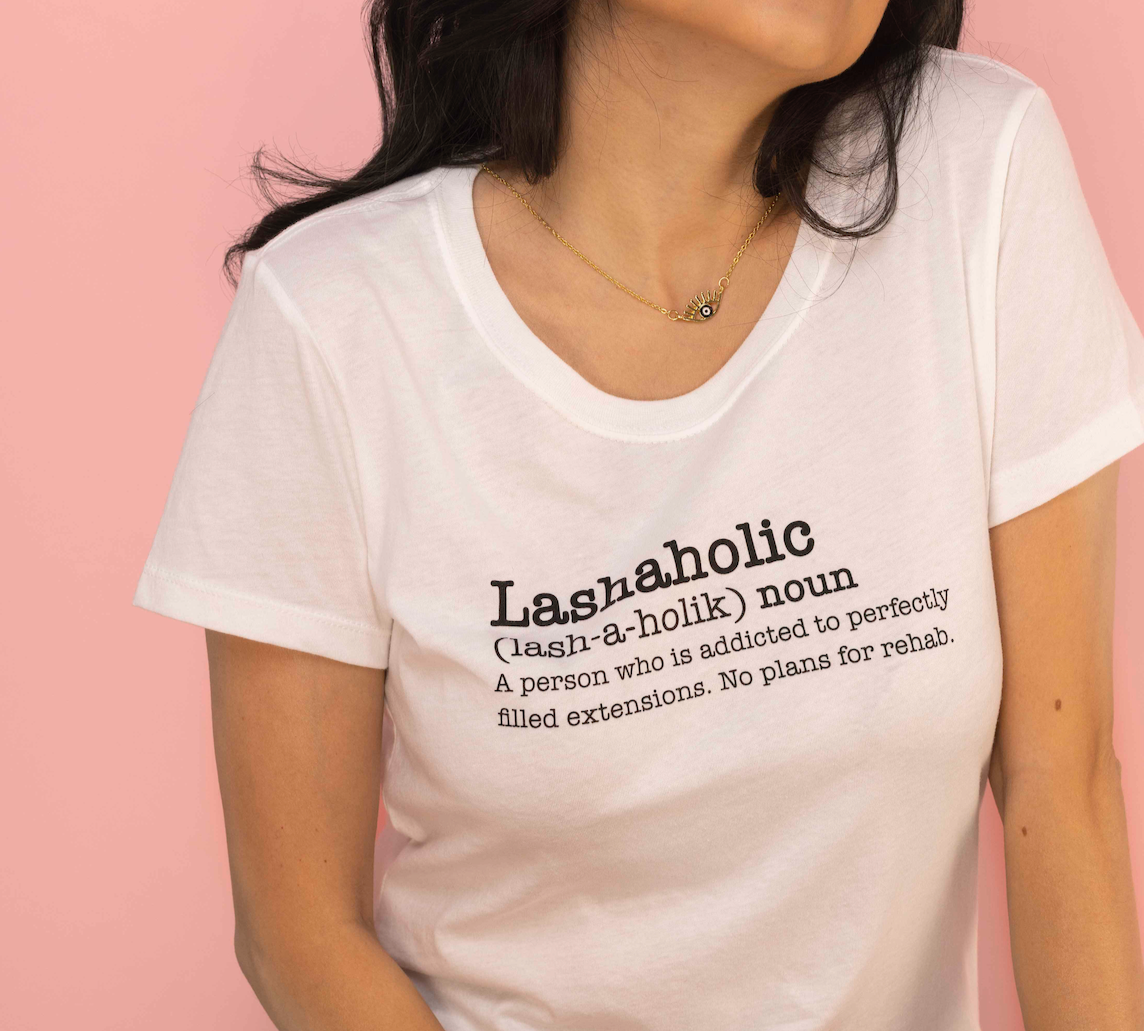 Lashaholic T-Shirt on model's body.