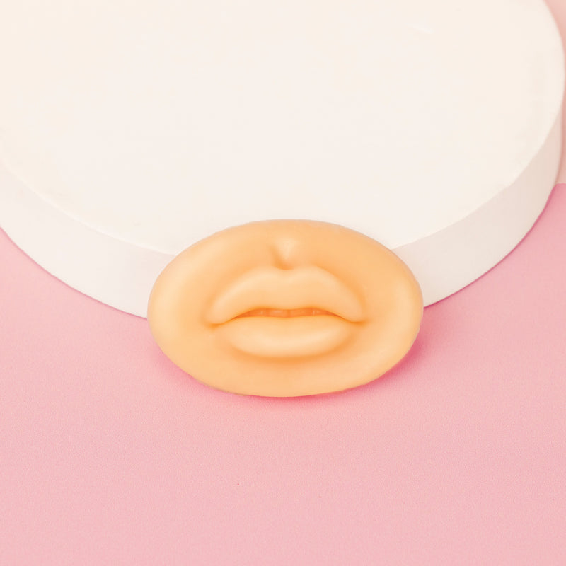 White style of 3D Silicone Lips standing in front of a pink background.