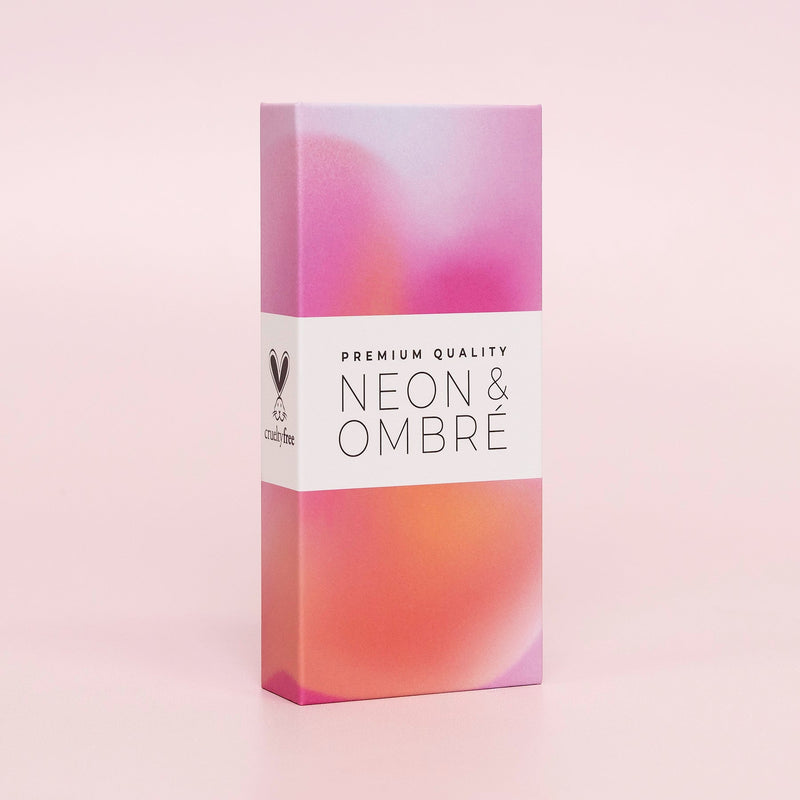 Curacoro Neon & Ombré lash packaging with a premium gradient design in pink and orange tones, labeled &