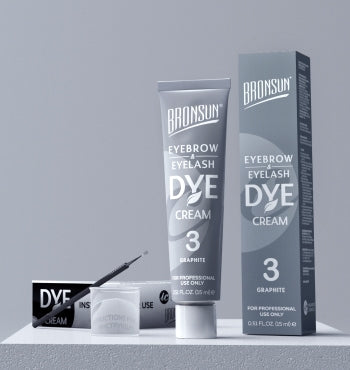 Bronsun Lash Lamination Cream Dye tube with packaging and accessories displayed on a background