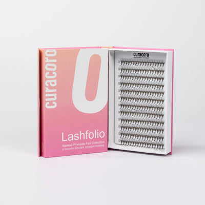 Lashfolio in front of a white background with an open case.